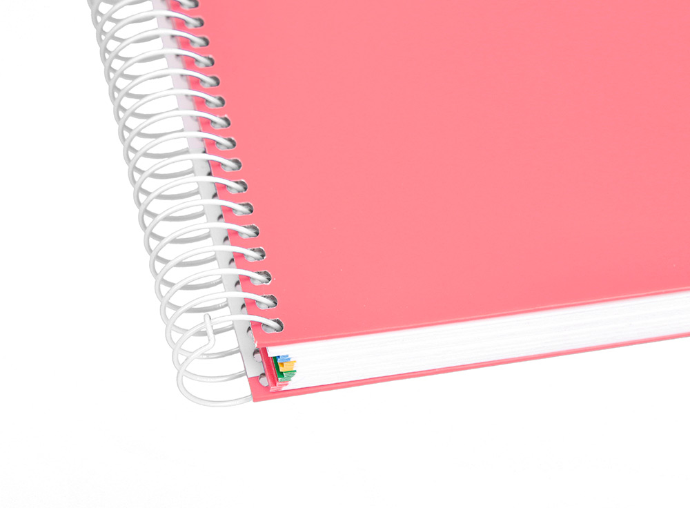CAHIER SPIRALE ANTARTIK A4 240P 90G REMBORDE QUADRILLAGE 5MM MICROPERFORE 5 BANDES 4   TROUS COLORIS CORAIL