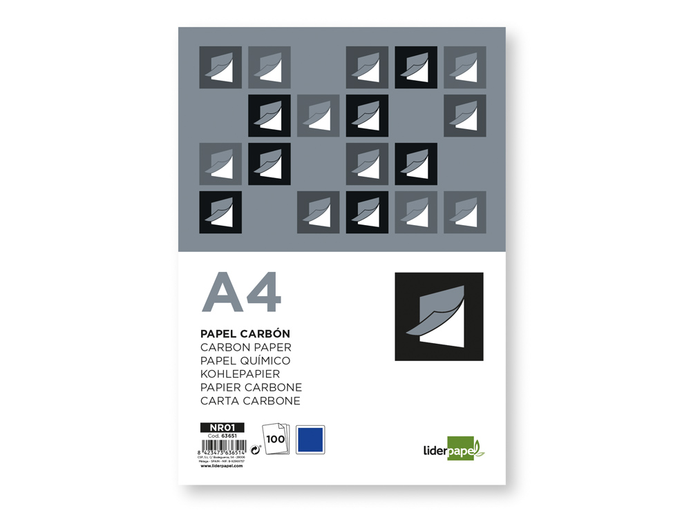 PAPIER CARBONE LIDERPAPEL FILM BLEU FORMAT A4 BOTE DE 100 FEUILLES