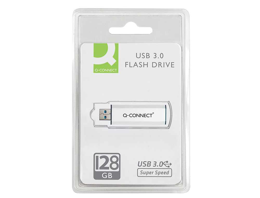 CLÉ USB Q-CONNECT 3.0 128GB LECTURE 50MB/S ÉCRITURE 10-15MB/S RÉTRACTABLE INTERFACE SUPERSPEED 3.0