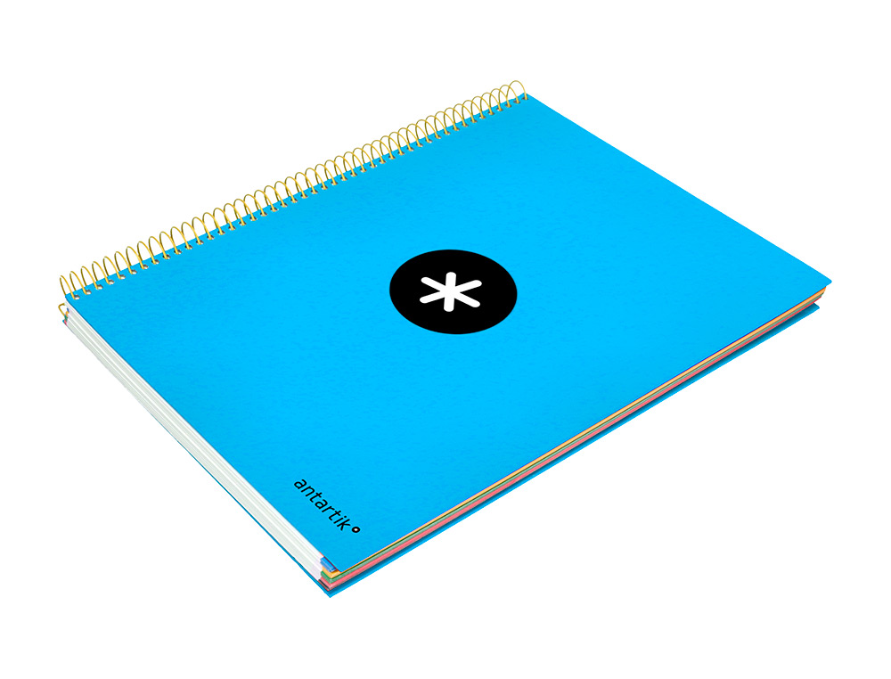 CAHIER SPIRALE ANTARTIK A4 240P 90G COUVERTURE REMBORDEE QUADRILLAGE 5MM 4 TROUS       COIL-LOCK COLORIS BLEU