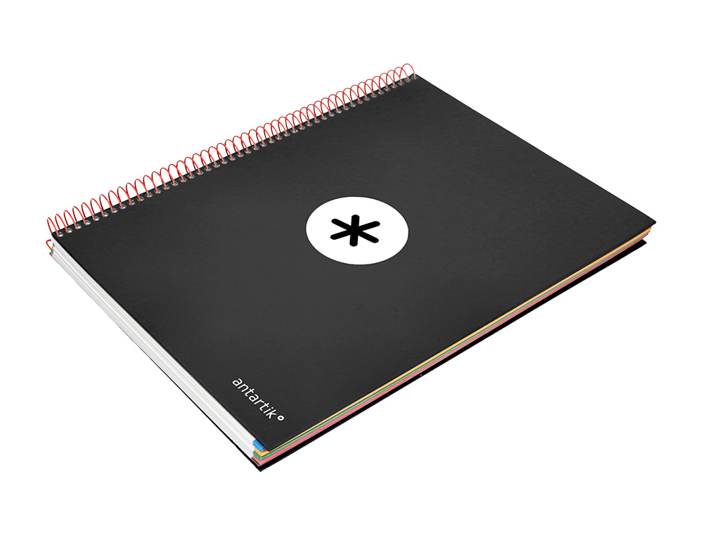 CAHIER SPIRALE ANTARTIK A4 240P 90G COUVERTURE REMBORDEE QUADRILLAGE 5MM 4 TROUS       COIL-LOCK COLORIS NOIR