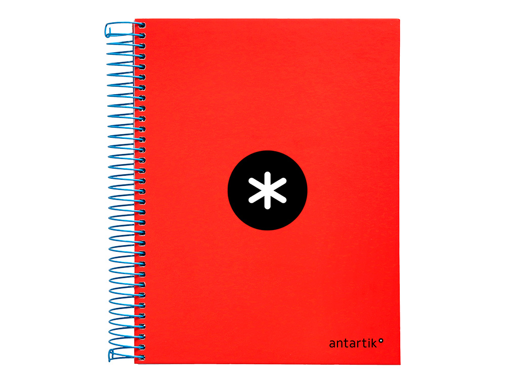 CAHIER SPIRALE ANTARTIK A5 240P 90G COUVERTURE REMBORDEE QUADRILLAGE 5MM 6 TROUS COIL-LOCK COLORIS ROUGE