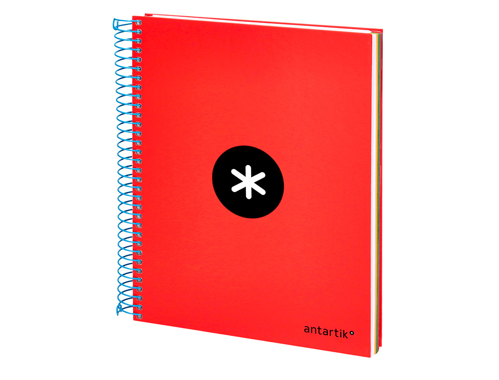CAHIER SPIRALE ANTARTIK A5 240P 90G COUVERTURE REMBORDEE QUADRILLAGE 5MM 6 TROUS COIL-LOCK COLORIS ROUGE