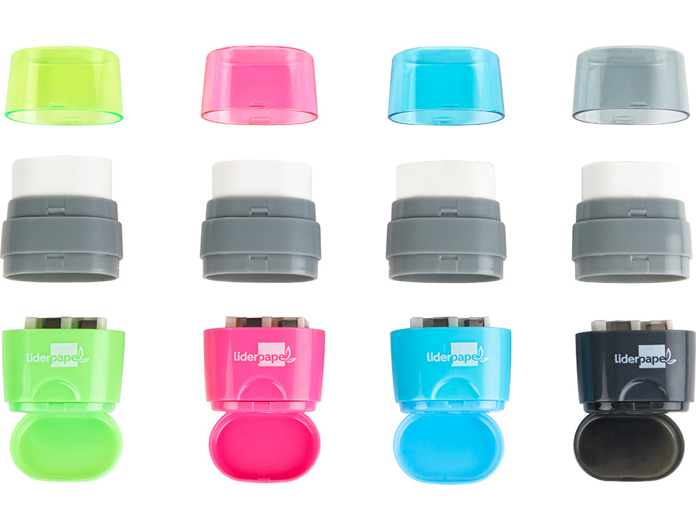 TAILLE-CRAYON LIDERPAPEL PLASTIQUE RSERVOIR GOMME SANS PVC 2 USAGES COLORIS ASSORTIS