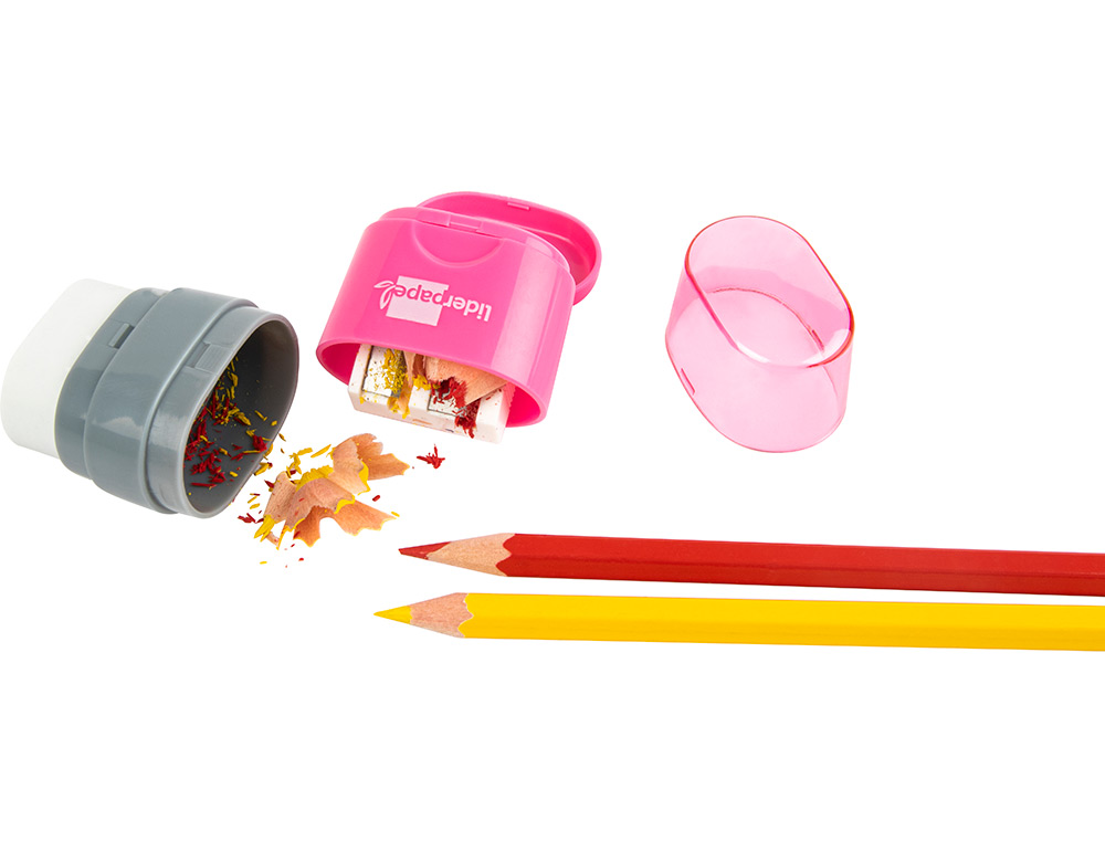 TAILLE-CRAYON LIDERPAPEL PLASTIQUE RSERVOIR GOMME SANS PVC 2 USAGES COLORIS ASSORTIS