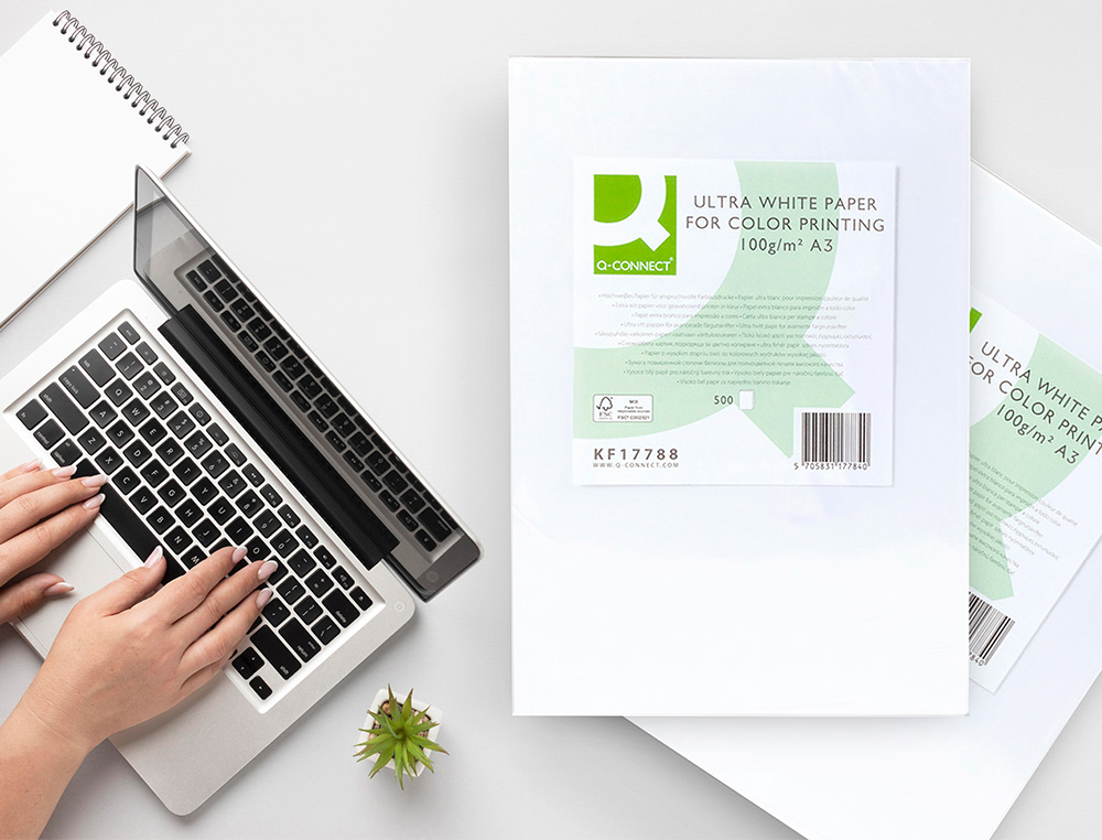 PAPIER Q-CONNECT MULTIFONCTION ULTRAWHITE A3 100G/M2 BLANCHEUR 170 OPACIT 96 RIGIDIT 60 500 FEUILLES