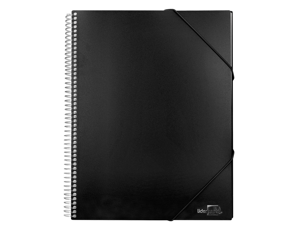 PROTÈGE-DOCUMENTS LIDERPAPEL POLYPROPYLÈNE COUVERTURE RIGIDE SPIRALE 10 POCHETTES FIXES A4 210X297MM COLORIS NOIR