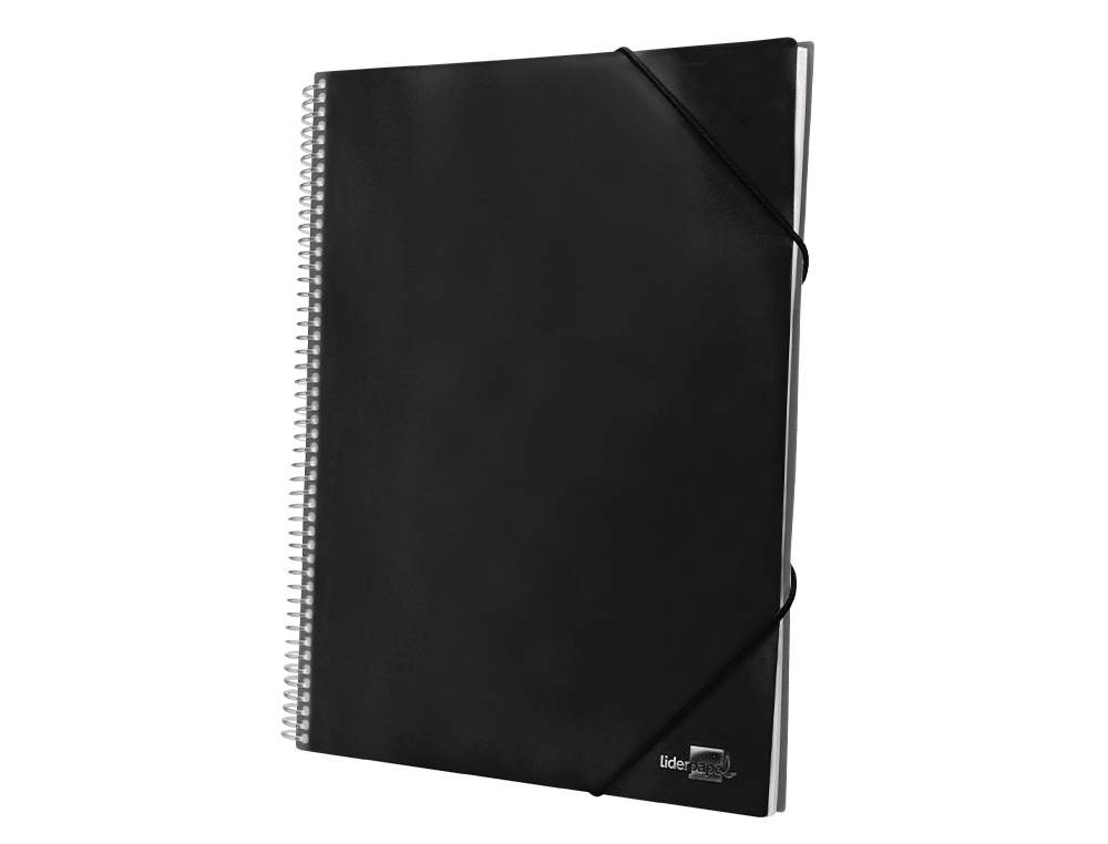 PROTÈGE-DOCUMENTS LIDERPAPEL POLYPROPYLÈNE COUVERTURE RIGIDE SPIRALE 10 POCHETTES FIXES A4 210X297MM COLORIS NOIR