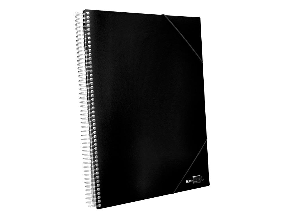 PROTÈGE-DOCUMENTS LIDERPAPEL POLYPROPYLÈNE COUVERTURE RIGIDE SPIRALE 10 POCHETTES FIXES A4 210X297MM COLORIS NOIR