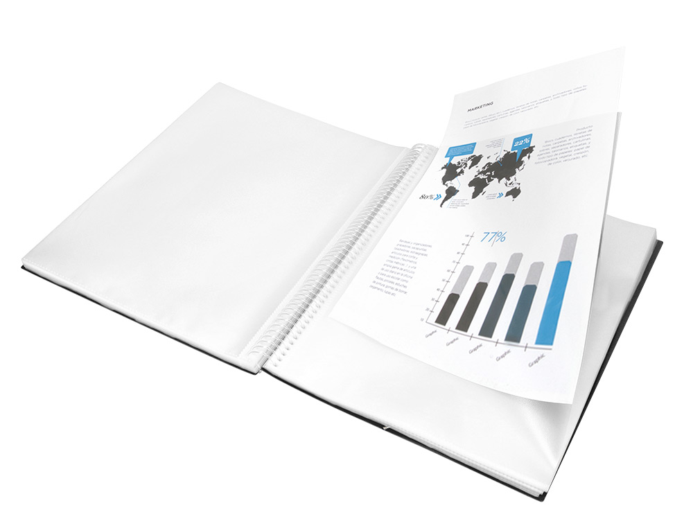 PROTÈGE-DOCUMENTS LIDERPAPEL POLYPROPYLÈNE COUVERTURE RIGIDE SPIRALE 10 POCHETTES FIXES A4 210X297MM COLORIS NOIR