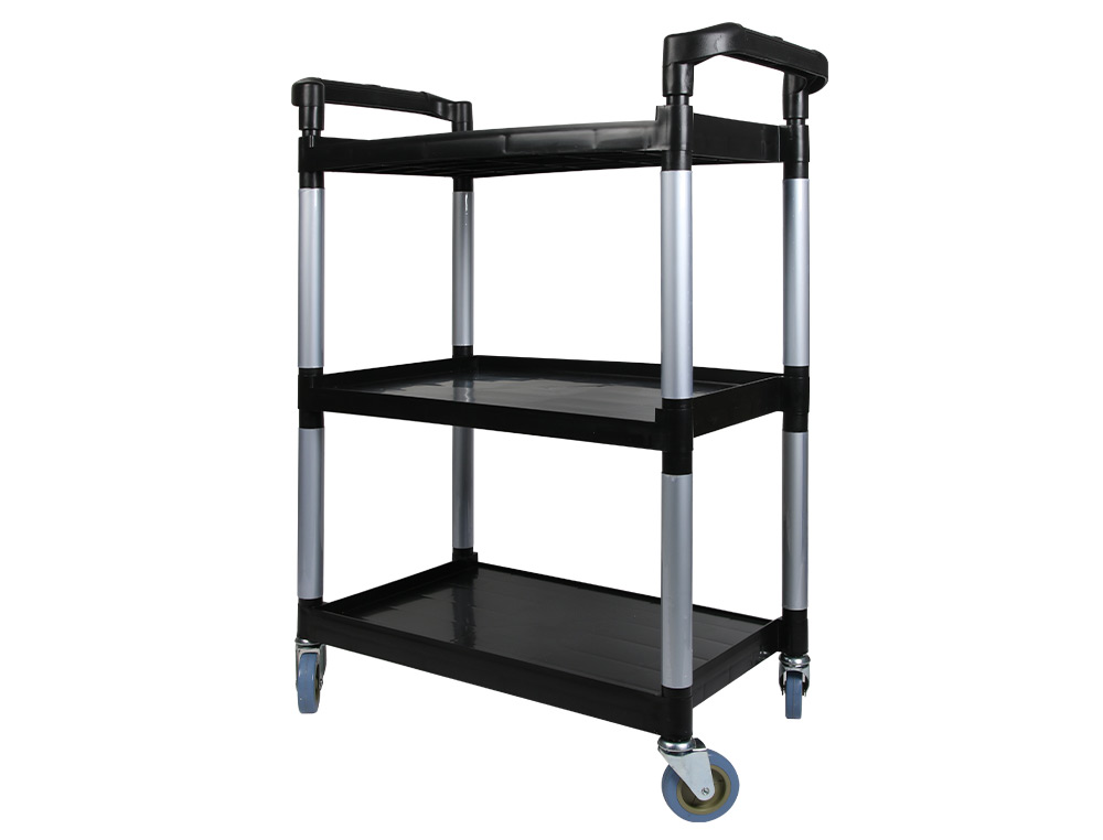 CHARIOT SERVICE Q-CONNECT ACIER 3 PLATEAUX ACIER INOXYDABLE 4 ROUES POIGNES 83X42X97CM