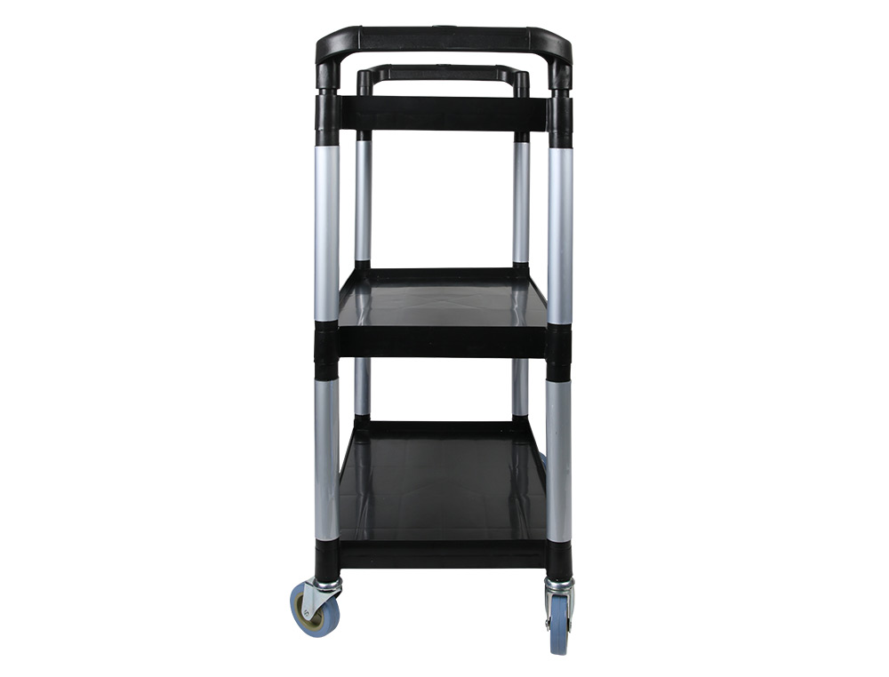 CHARIOT SERVICE Q-CONNECT ACIER 3 PLATEAUX ACIER INOXYDABLE 4 ROUES POIGNES 83X42X97CM