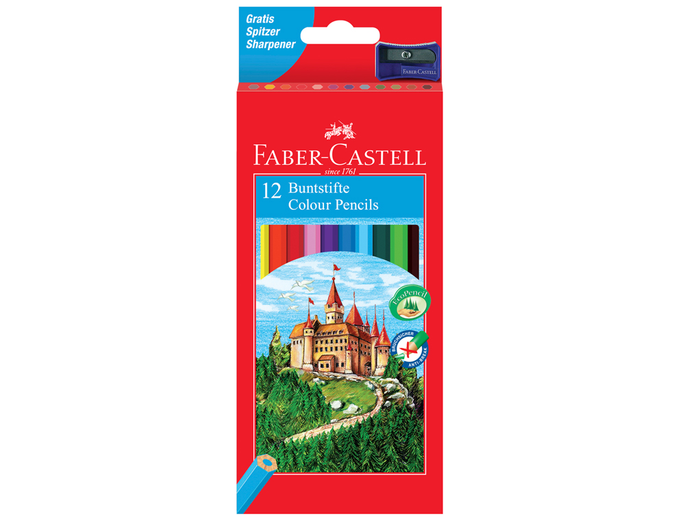 CRAYON COULEUR FABER-CASTELL CHATEAU ACCORDEON MINE        RESISTANTE ETUI CARTON 12     COULEURS VIVES