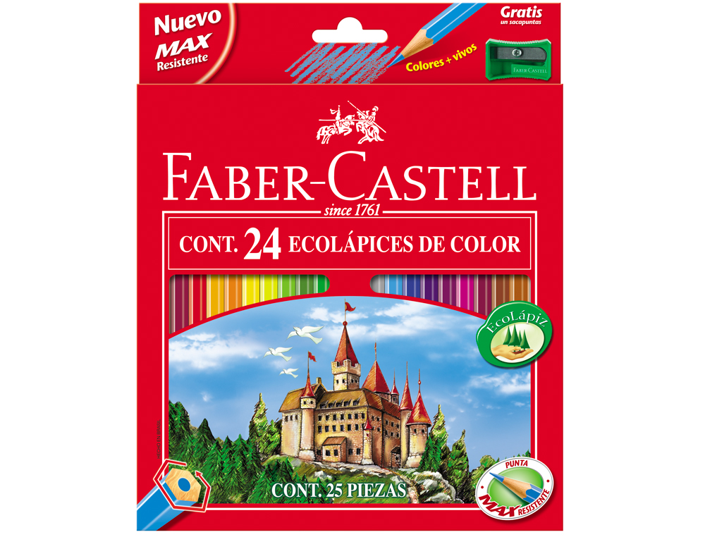 CRAYON COULEUR FABER-CASTELL CHATEAU ACCORDEON MINE        RESISTANTE ETUI CARTON 24     COULEURS VIVES