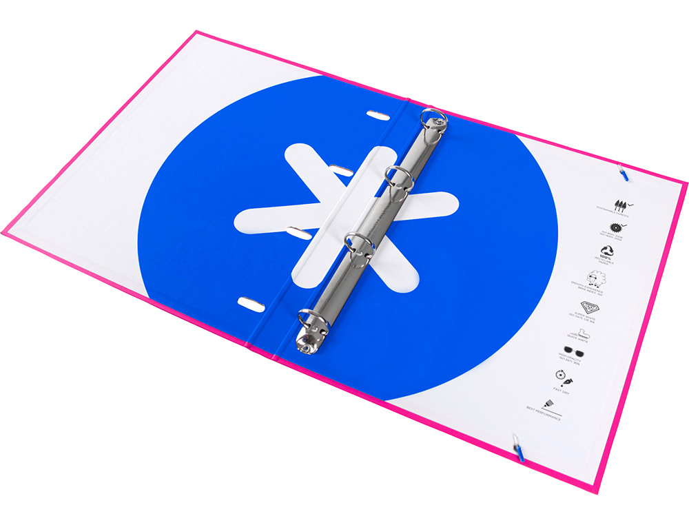 CLASSEUR ANTARTIK 4 ANNEAUX RONDS 25MM A4 CARTON REMBORD FEUILLETS MOBILES QUADRILLAGE 5MM COLORIS ROSE