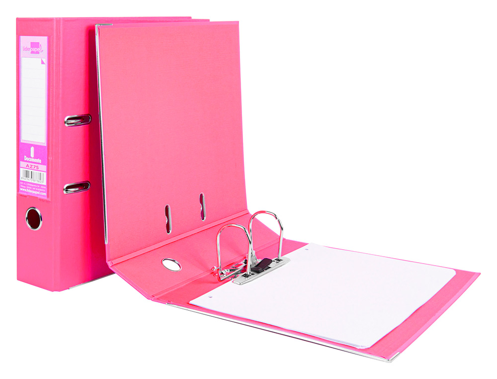 CLASSEUR LEVIER LIDERPAPEL A4 DOCUMENTA CARTON REMBORD 1,9MM DOS 75MM RADO MTALLIQUE COLORIS ROSE
