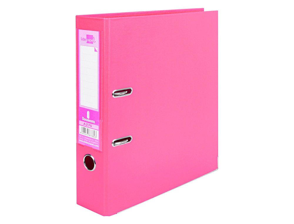 CLASSEUR LEVIER LIDERPAPEL A4 DOCUMENTA CARTON REMBORD 1,9MM DOS 75MM RADO MTALLIQUE COLORIS ROSE