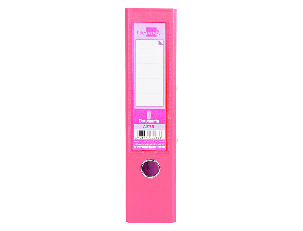 CLASSEUR LEVIER LIDERPAPEL A4 DOCUMENTA CARTON REMBORD 1,9MM DOS 75MM RADO MTALLIQUE COLORIS ROSE