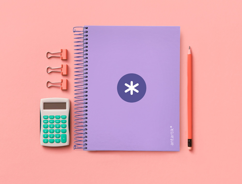 CAHIER SPIRALE ANTARTIK A5 14,8X21CM 240P 90G/M2         QUADRILLAGE 5MM 6 TROUS       COIL-LOCK COLORIS LAVANDE