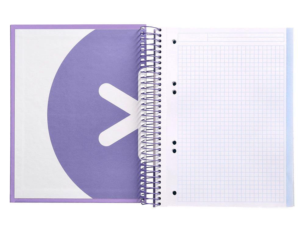 CAHIER SPIRALE ANTARTIK A5 14,8X21CM 240P 90G/M2         QUADRILLAGE 5MM 6 TROUS       COIL-LOCK COLORIS LAVANDE
