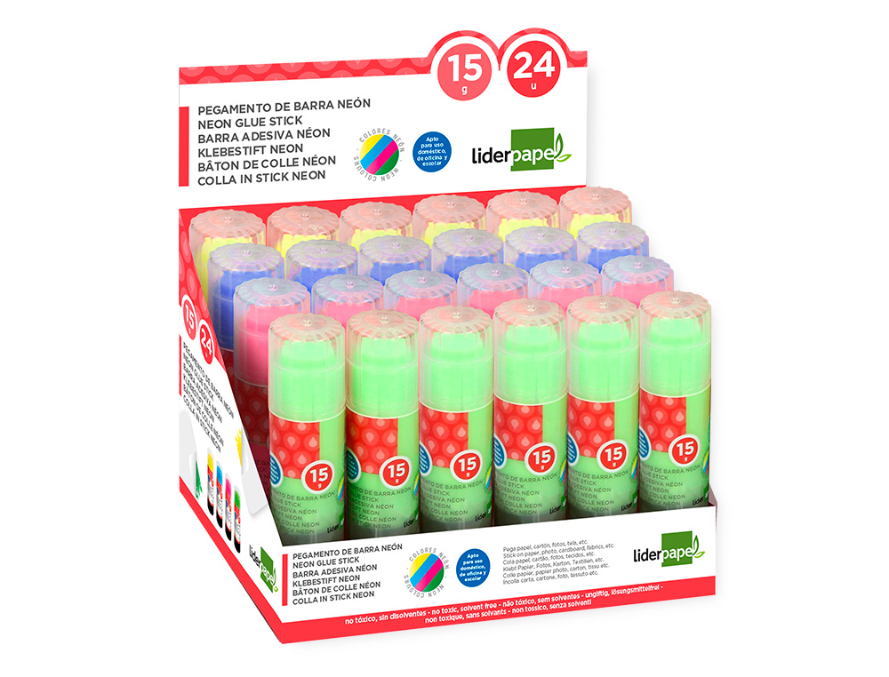 COLLE BLANCHE LIDERPAPEL ADHESIF HAUTE QUALITE         TRANSPARENTE APRES SECHAGE    INSTANTANE COLORIS NEON BATON