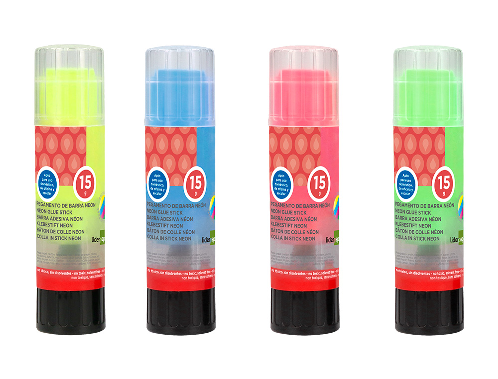 COLLE BLANCHE LIDERPAPEL ADHESIF HAUTE QUALITE         TRANSPARENTE APRES SECHAGE    INSTANTANE COLORIS NEON BATON