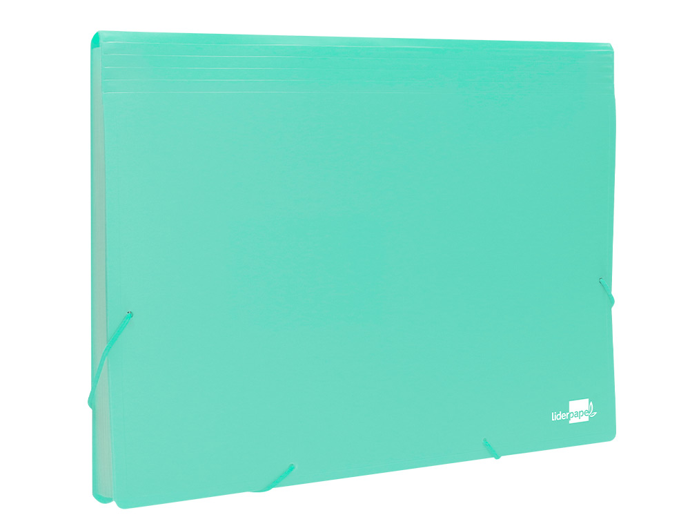 TRIEUR LIDERPAPEL POLYPRO A4 210X297MM 700 MICRONS 13 COMPARTIMENTS FERMETURE ELASTIQUE  COLORIS VERT POMME OPAQUE
