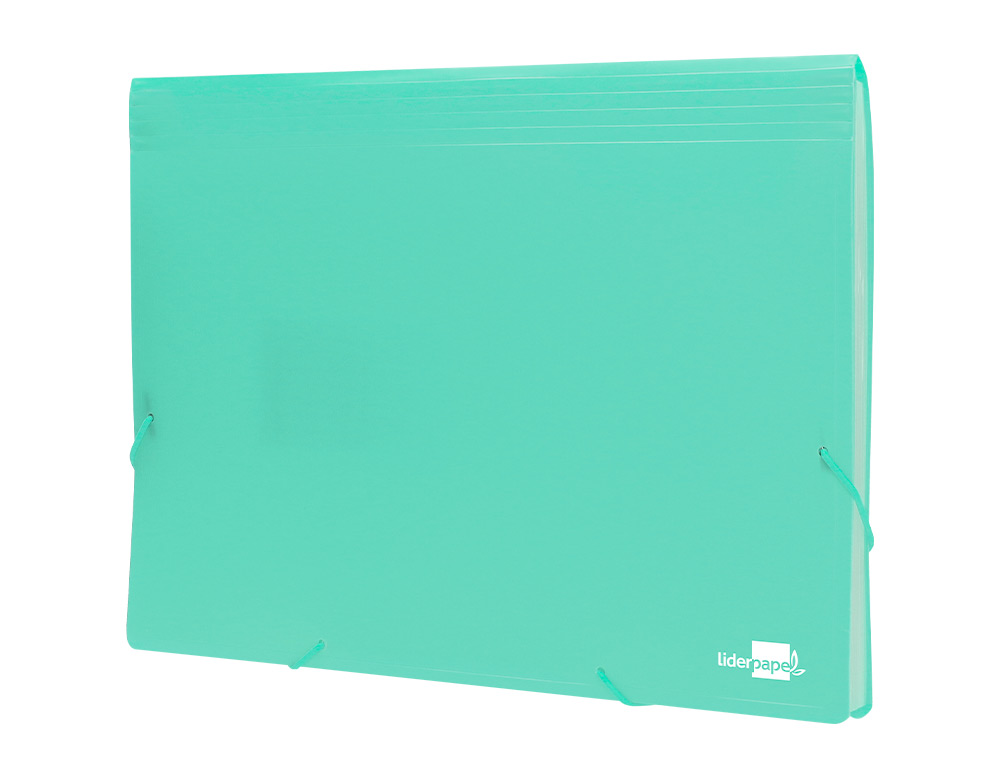 TRIEUR LIDERPAPEL POLYPRO A4 210X297MM 700 MICRONS 13 COMPARTIMENTS FERMETURE ELASTIQUE  COLORIS VERT POMME OPAQUE