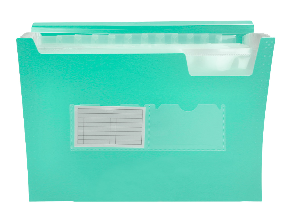 TRIEUR LIDERPAPEL POLYPRO A4 210X297MM 700 MICRONS 13 COMPARTIMENTS FERMETURE ELASTIQUE  COLORIS VERT POMME OPAQUE