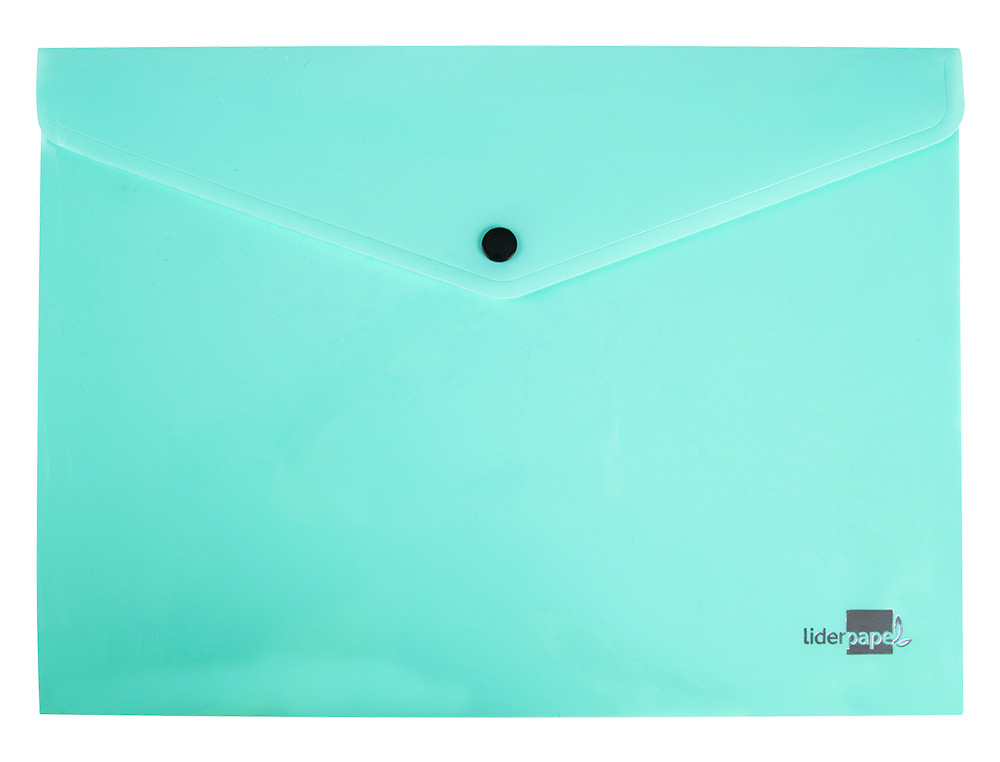 POCHETTE ENVELOPPE LIDERPAPEL POLYPROPYLENE 180 MICRONS A4  97X210MM 50F FERMETURE BOUTON VERT POMME OPAQUE