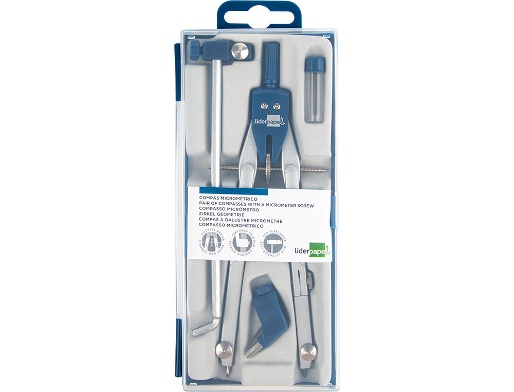 COMPAS LIDERPAPEL MICROMTRIQUE ARTICUL CIRCONFRENCE 38CM ALLONGE VIS RGLAGE RAPIDE BAGUE UNIVERSELLE MINE 2MM TUI