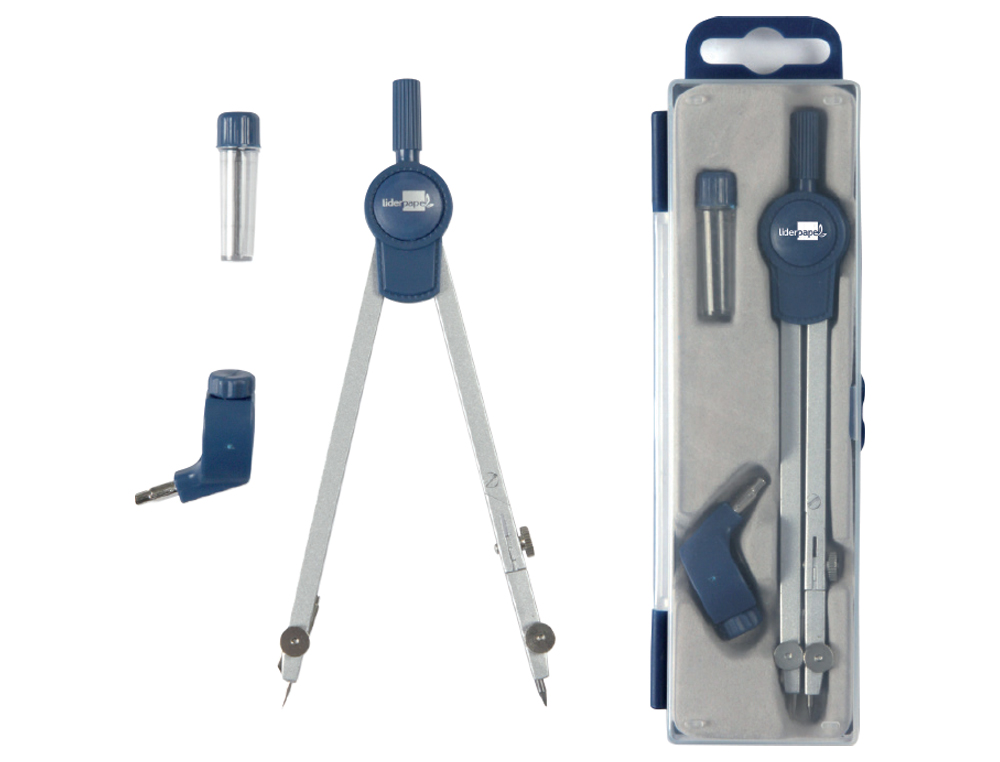 COMPAS LIDERPAPEL ARTICUL 1 BRANCHE CIRCONFRENCE 38CM LONGUEUR 12.5CM BAGUE MINE 2MM TUI PLATIQUE
