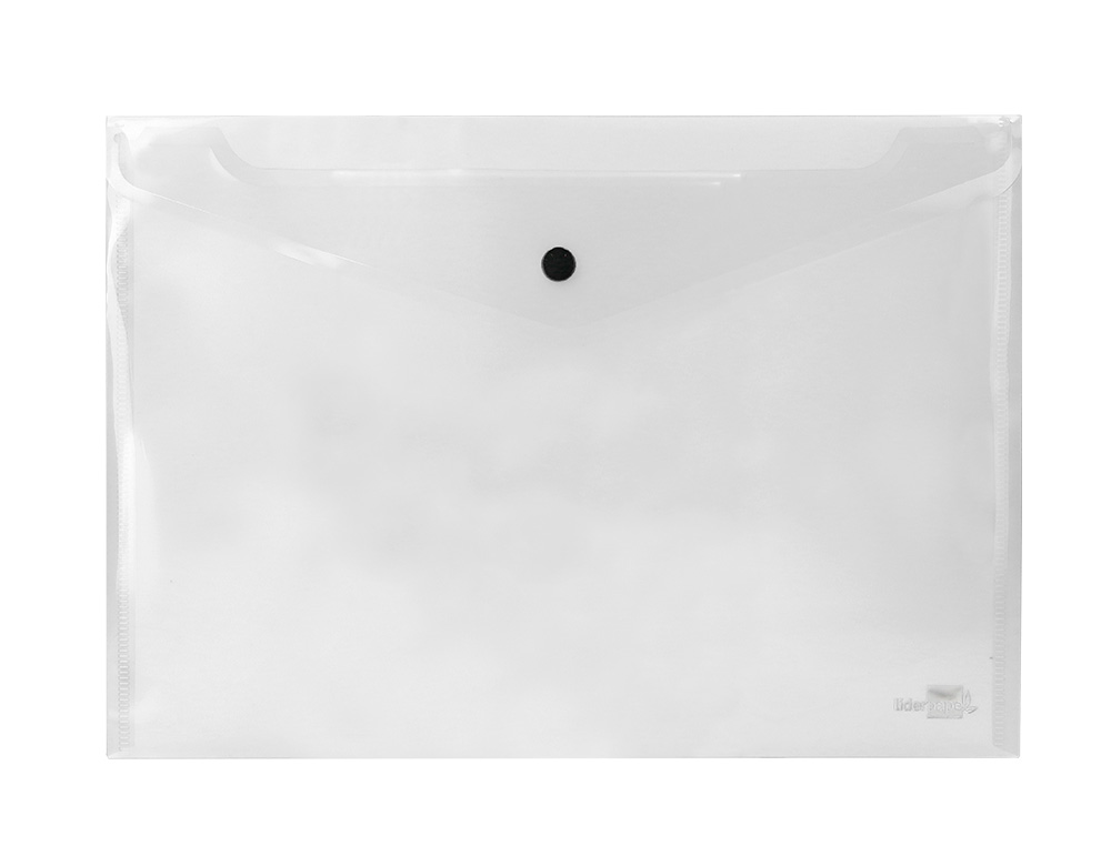 POCHETTE ENVELOPPE LIDERPAPEL POLYPROPYLNE 180 MICRONS A4 297X210MM 50F FERMETURE BOUTON RSISTANT TRANSPARENT