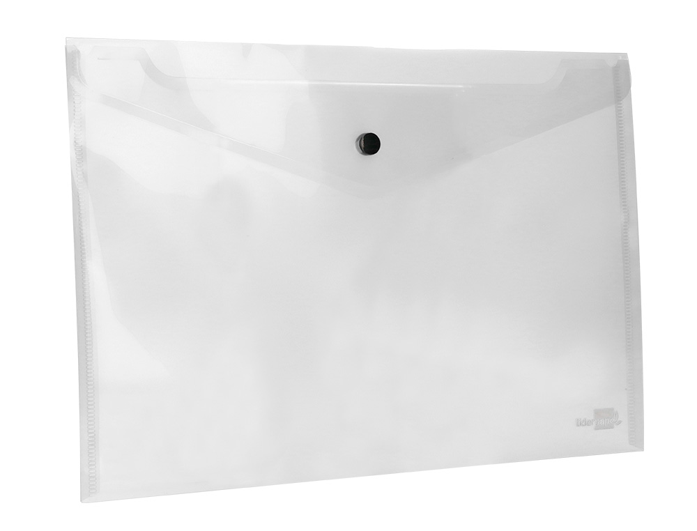 POCHETTE ENVELOPPE LIDERPAPEL POLYPROPYLNE 180 MICRONS A4 297X210MM 50F FERMETURE BOUTON RSISTANT TRANSPARENT