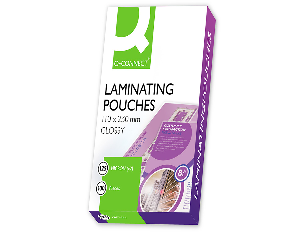 POCHETTE PLASTIFICATION Q-CONNECT  CHAUD CONOMIQUE FORMAT 110X230MM 125 MICRONS BOTE 100 UNITS