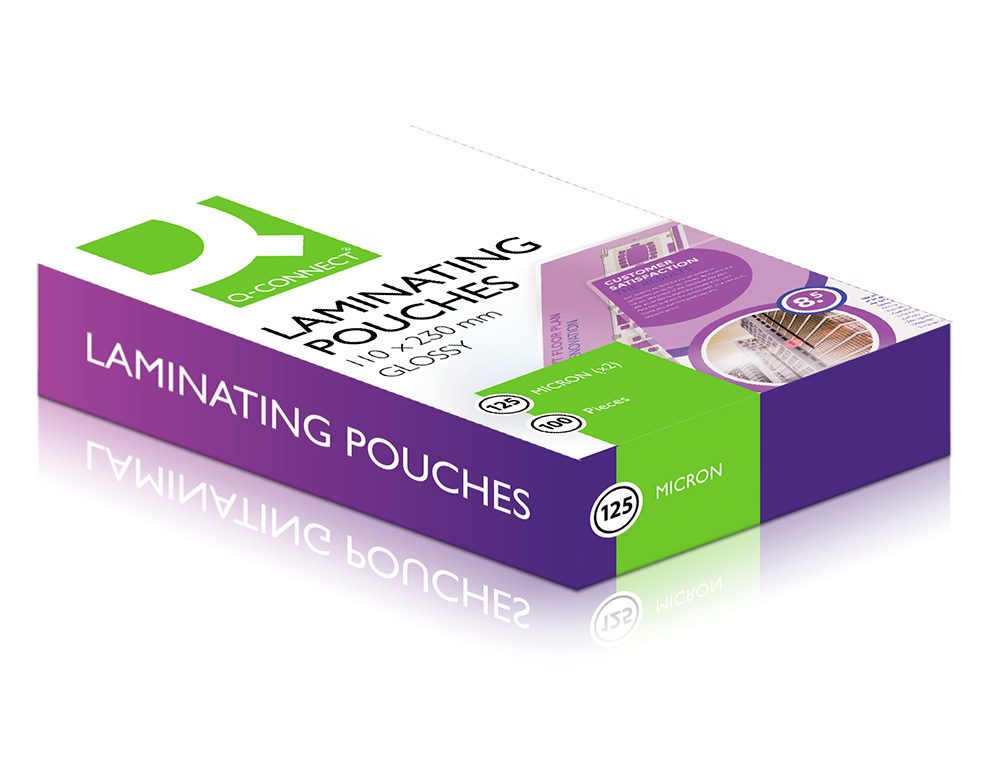 POCHETTE PLASTIFICATION Q-CONNECT  CHAUD CONOMIQUE FORMAT 110X230MM 125 MICRONS BOTE 100 UNITS