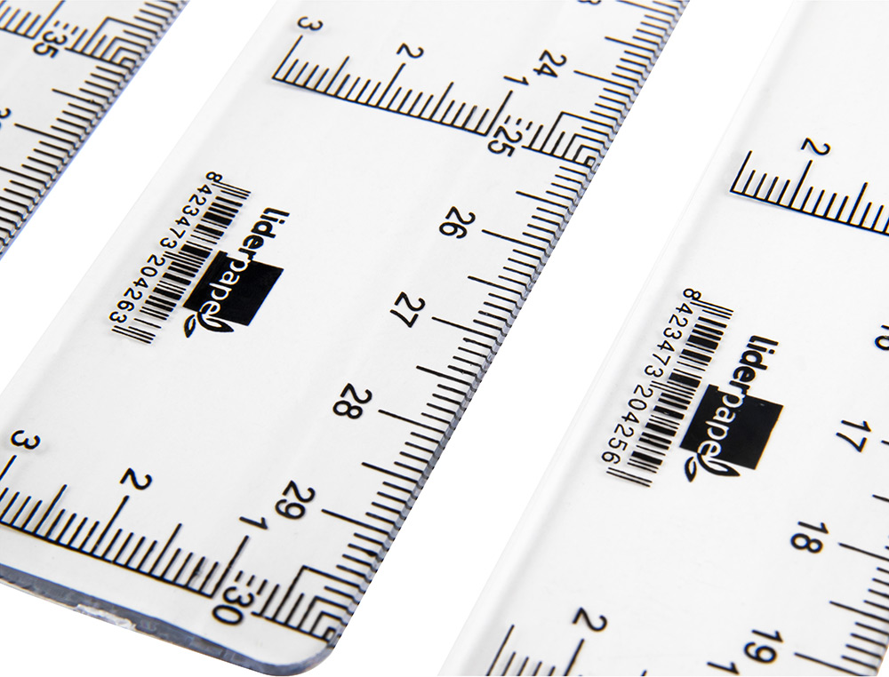 RGLE LIDERPAPEL GRADUATION VERTICALE HORIZONTALE 20CM BORD BISEAUT GAMME CRISTAL TRANSPARENTE CONOMIQUE