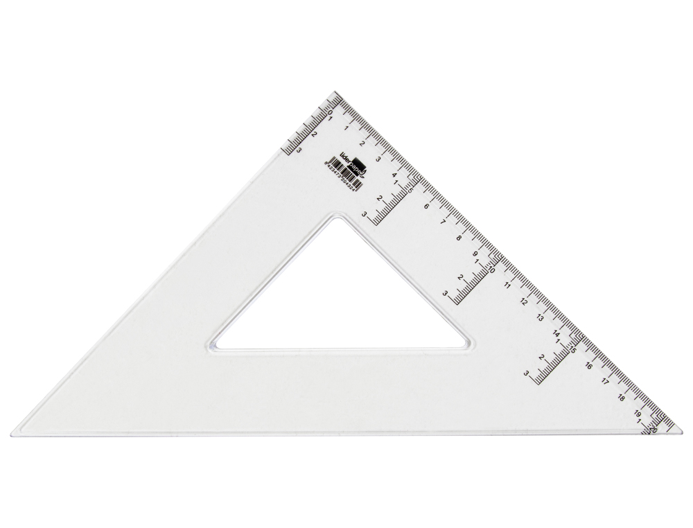ÉQUERRE LIDERPAPEL 45 DEGRÉS BISEAUTÉE DIMENSION HYPOTÉNUSE 20CM GRADUÉE ÉCHELLE MILLIMÈTRES TRANSPARENTE ÉCONOMIQUE