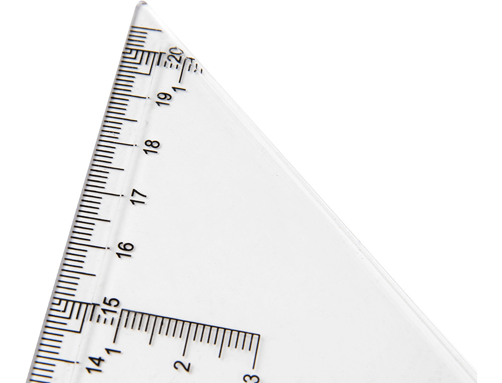 ÉQUERRE LIDERPAPEL 45 DEGRÉS BISEAUTÉE DIMENSION HYPOTÉNUSE 20CM GRADUÉE ÉCHELLE MILLIMÈTRES TRANSPARENTE ÉCONOMIQUE