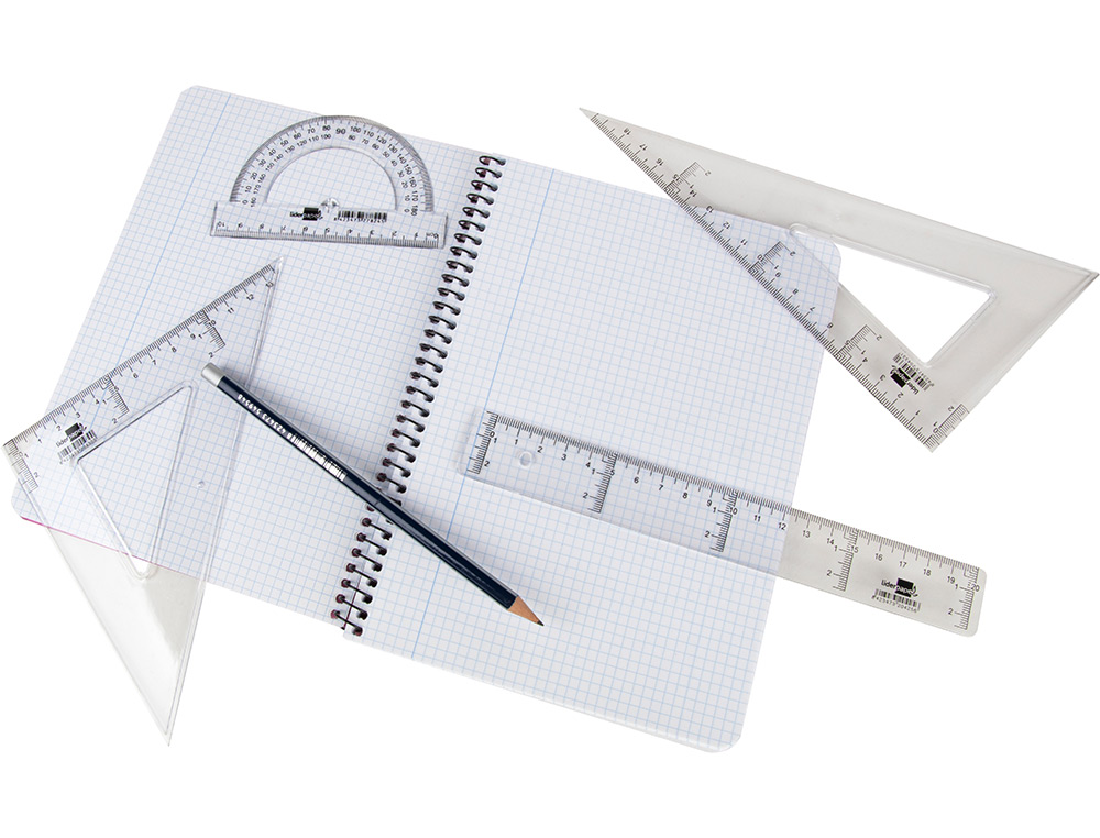 ÉQUERRE LIDERPAPEL 45 DEGRÉS BISEAUTÉE DIMENSION HYPOTÉNUSE 20CM GRADUÉE ÉCHELLE MILLIMÈTRES TRANSPARENTE ÉCONOMIQUE