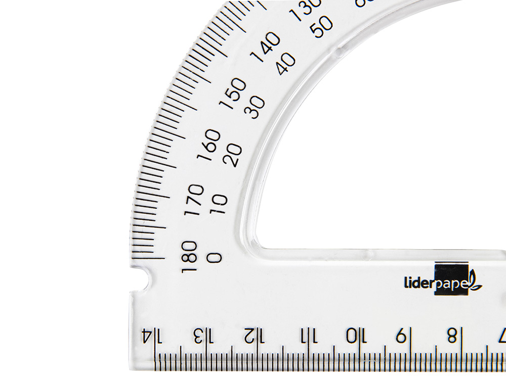 RAPPORTEUR LIDERPAPEL 180 DEGRS DEUX CHELLES OPPOSES 0 DEGRS 180 DEGRS BASE 14CM PLASTIQUE TRANSPARENT CONOMIQUE