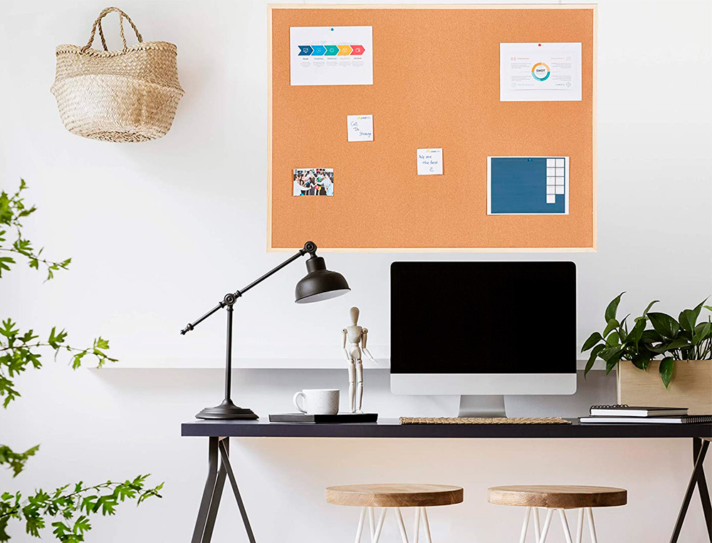 TABLEAU LIÈGE Q-CONNECT MURAL CADRE BOIS PIN NATUREL 2 FACES INCLUS 5 ÉPINGLES MÉMO FIXATION MUR ÉPAISSEUR 1MM 40X30CM