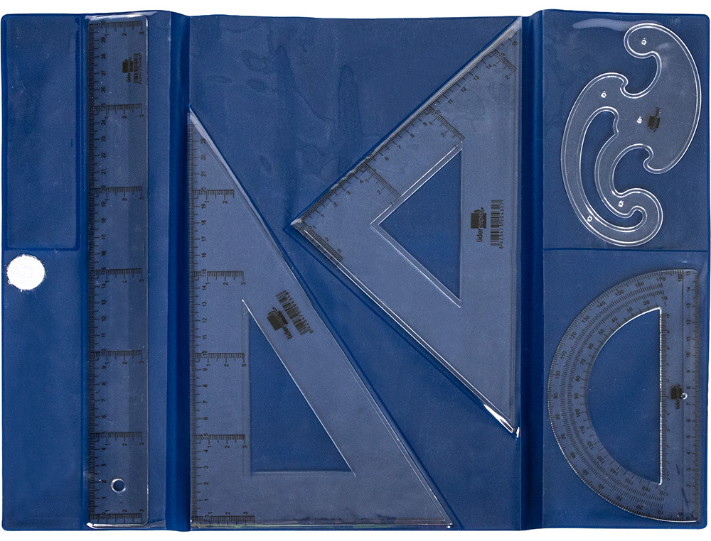 SET TRAAGE LIDERPAPEL 5 PICES RGLE 30CM QUERRES 45/60 DEGRS 25CM RAPPORTEUR 180 DEGRS 15CM PISTOLET TRANSPARENT