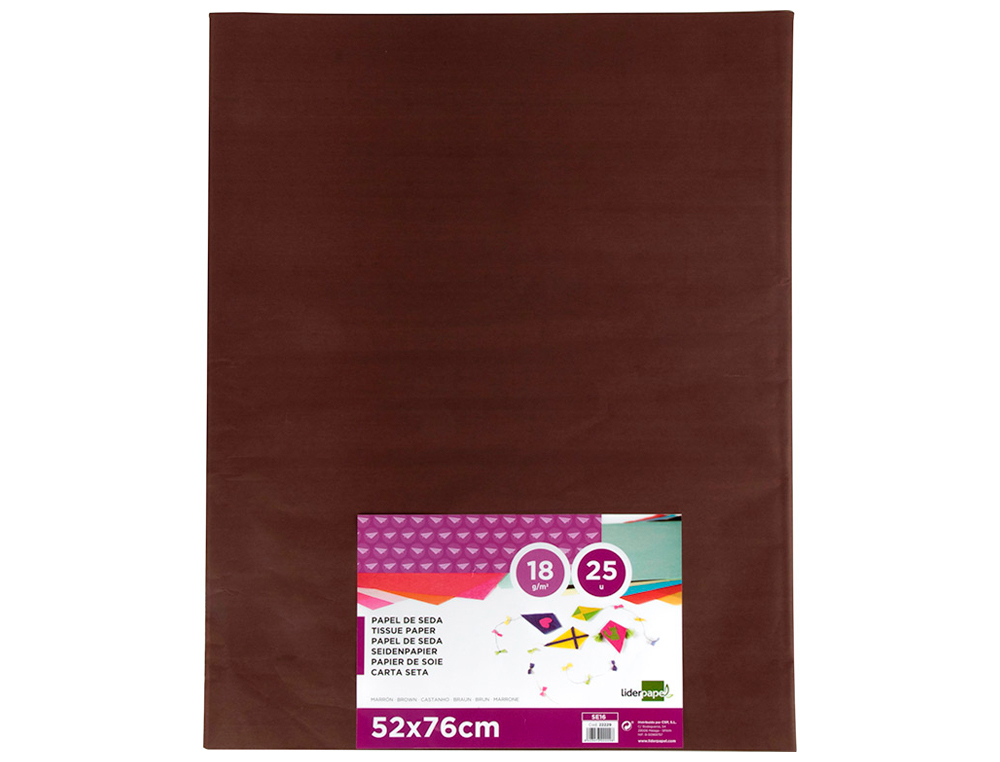 PAPIER DE SOIE LIDERPAPEL 52X76CM 18G/M2 UNICOLORE MARRON SACHET 25F