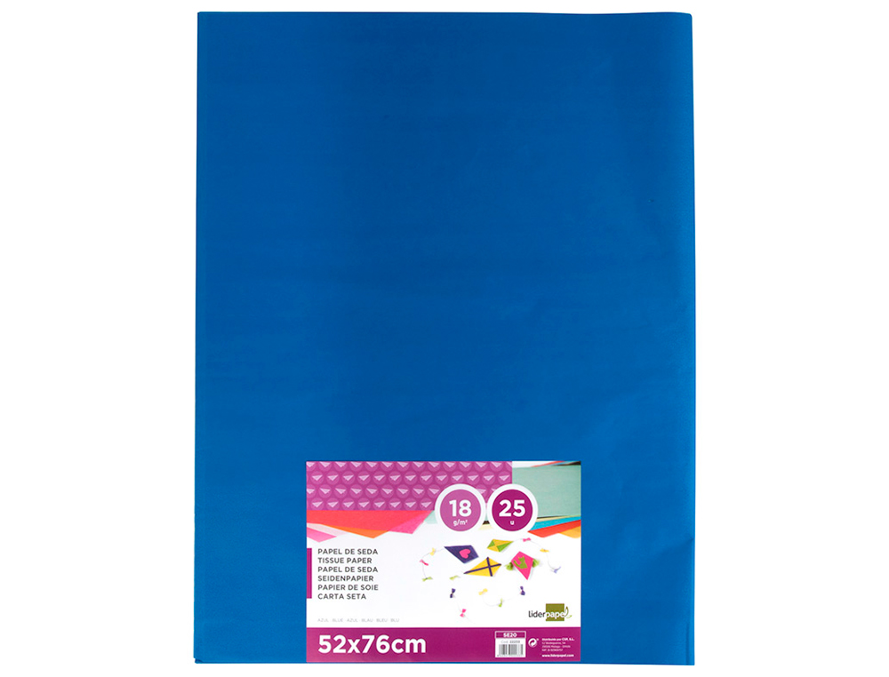 PAPIER DE SOIE LIDERPAPEL 52X76CM 18G/M2 UNICOLORE BLEU SACHET 25F