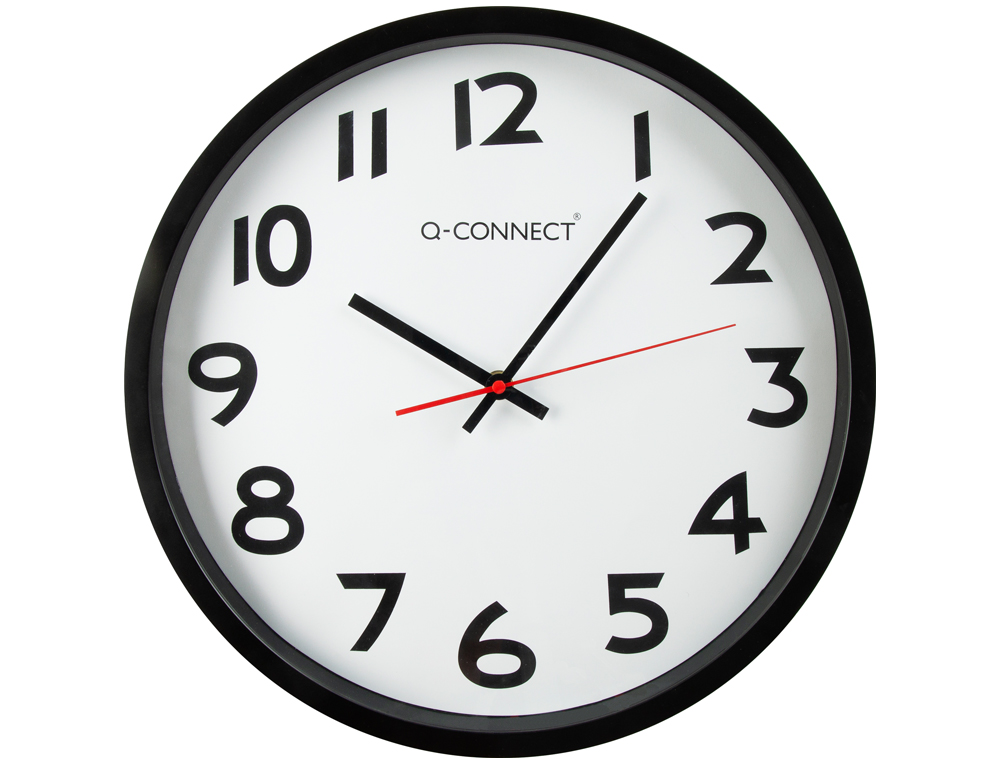 HORLOGE Q-CONNECT MURALE PLASTIQUE DESIGN ACTUEL NUMROS NOIRS FOND BLANC 1 PILE AA NON FOURNIE DIAMTRE 34CM NOIR