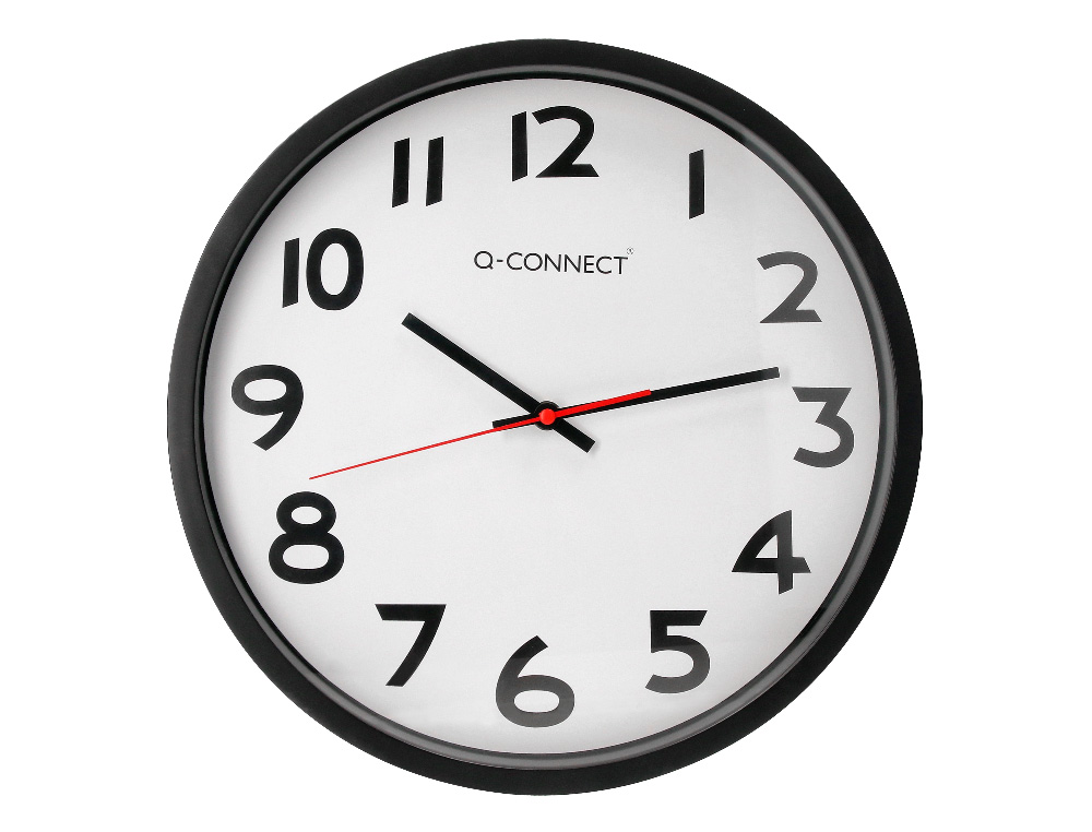 HORLOGE Q-CONNECT MURALE PLASTIQUE DESIGN ACTUEL NUMROS NOIRS FOND BLANC 1 PILE AA NON FOURNIE DIAMTRE 34CM NOIR