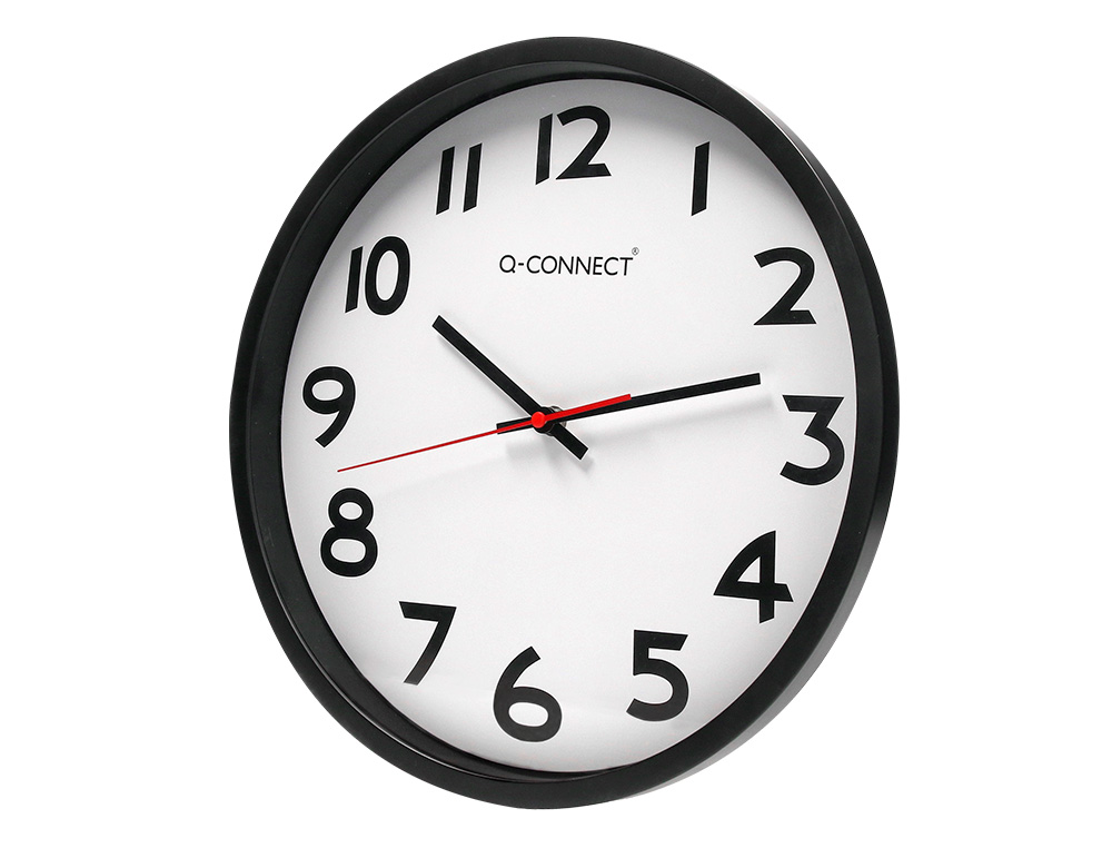 HORLOGE Q-CONNECT MURALE PLASTIQUE DESIGN ACTUEL NUMROS NOIRS FOND BLANC 1 PILE AA NON FOURNIE DIAMTRE 34CM NOIR