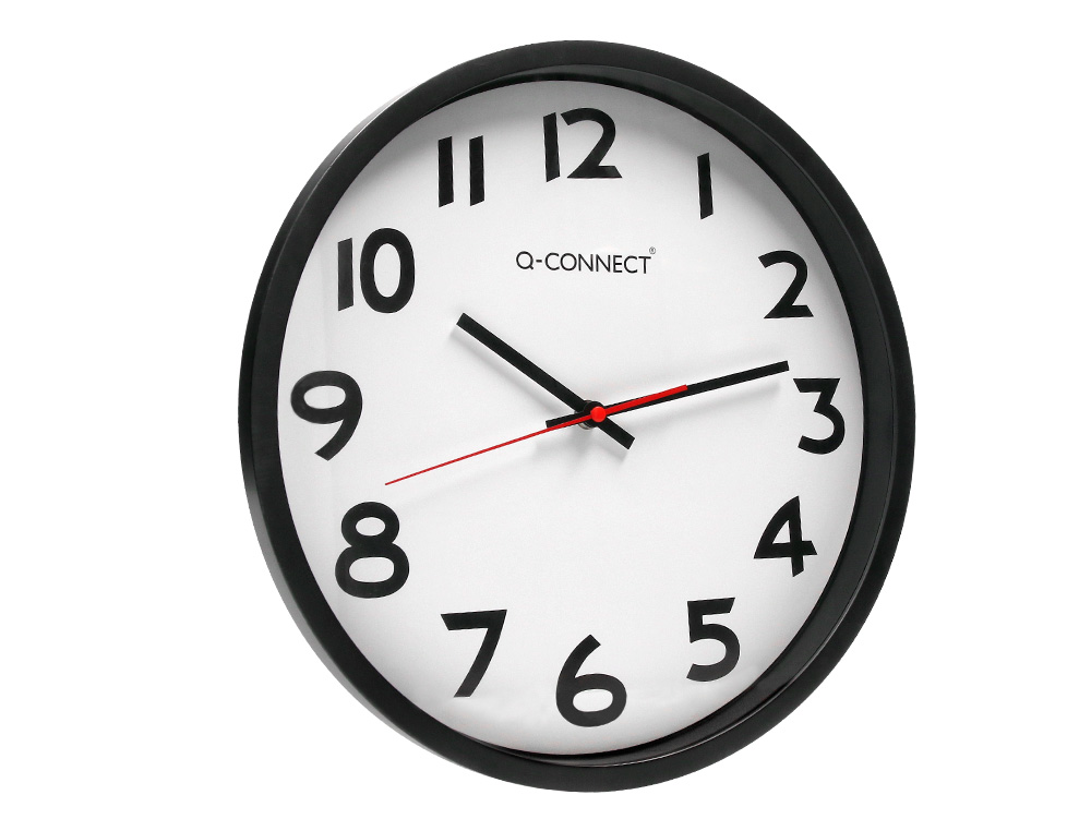 HORLOGE Q-CONNECT MURALE PLASTIQUE DESIGN ACTUEL NUMROS NOIRS FOND BLANC 1 PILE AA NON FOURNIE DIAMTRE 34CM NOIR