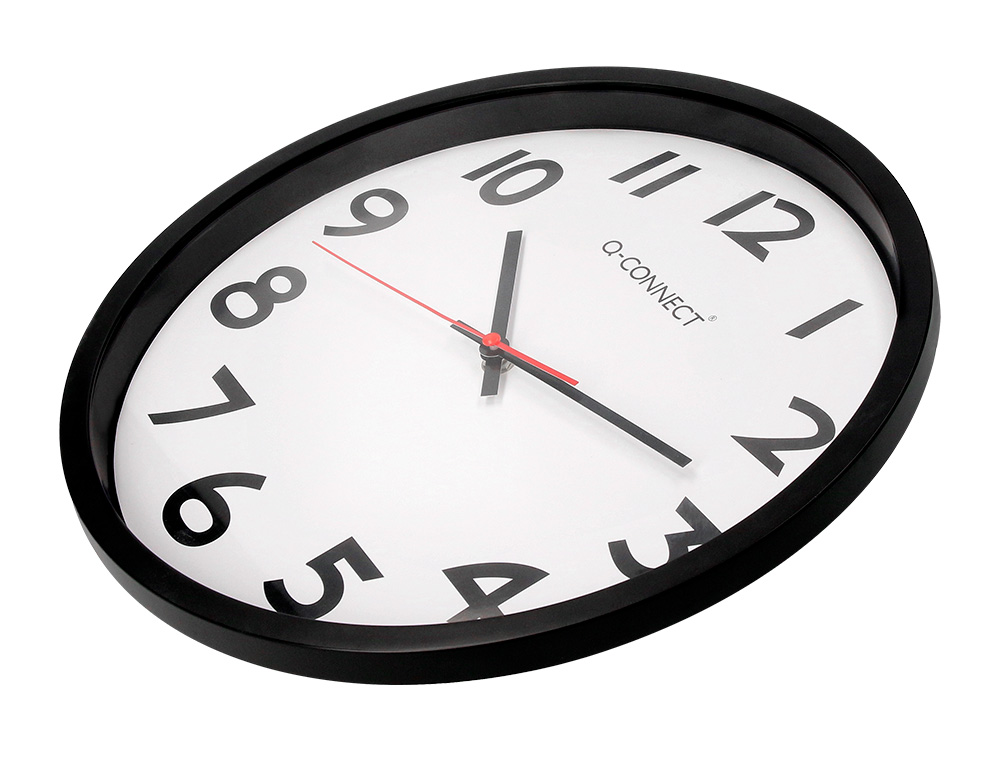 HORLOGE Q-CONNECT MURALE PLASTIQUE DESIGN ACTUEL NUMROS NOIRS FOND BLANC 1 PILE AA NON FOURNIE DIAMTRE 34CM NOIR